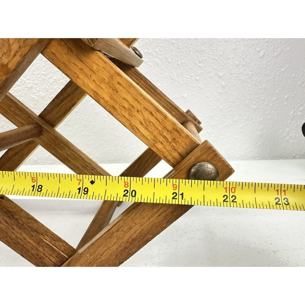 Vintage Expandable Wooden Wine Rack Accordion Style Oak Brass Tone Rivets MCM